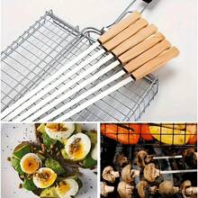 8 brochettes de barbecue en acier inoxydable avec manches en bois et sac de transport, ustensiles de cuisine multifonctionnels pour l'extérieur - défaut - Voir 3
