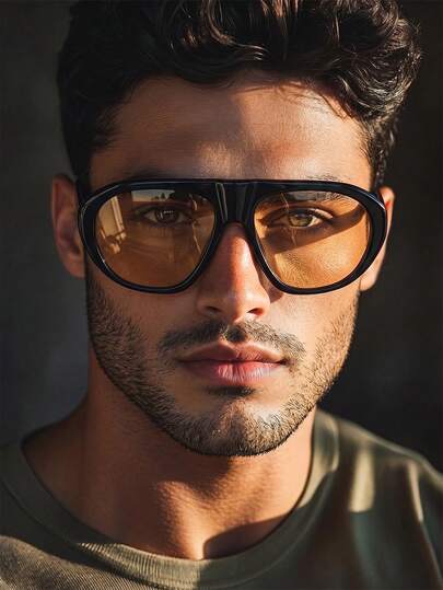 1 Pair Men's Black Aviator Frame Motorcycle Style Cool Street Fashion Glasses