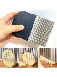 Decorative Wave Vegetable Slicer, Stainless Steel Crinkle Chip Cutter For Kitchen & Gifting - Multicolor - View 8