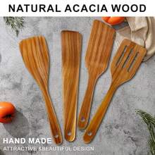 COOKDEVI 4pcs Wooden Non-Stick Cookware Set, Natural Kitchen Utensils Spatula, Wooden Cooking Utensils Spoon, Frying Pan Spatula - Wood Color - View 6