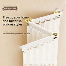 Adjustable And Foldable All-In-One Shower Rod, Waterproof Shower Curtain Set, Bathroom Accessories, Patio, Curtain, Shower Curtain, Bathroom, Bathroom Accessories, Drying Rack, Multi-Angle Adjustable Design, Suitable For Various Bathroom Layouts - Bathroom Set - View 3