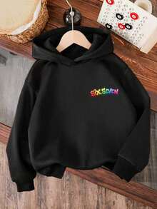 Young Boy Number Pattern Warm Hooded Sweatshirt - Black - View 2