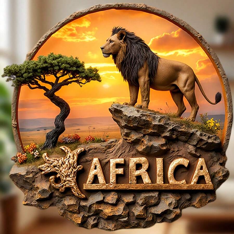 Africa Lion On The Savanna At Sunset With Acacia Silhouette Magnet Where The Wild Earth Still Roars In Silence Keepsake For All Metal Surfaces Throughout The Home - A - View 1