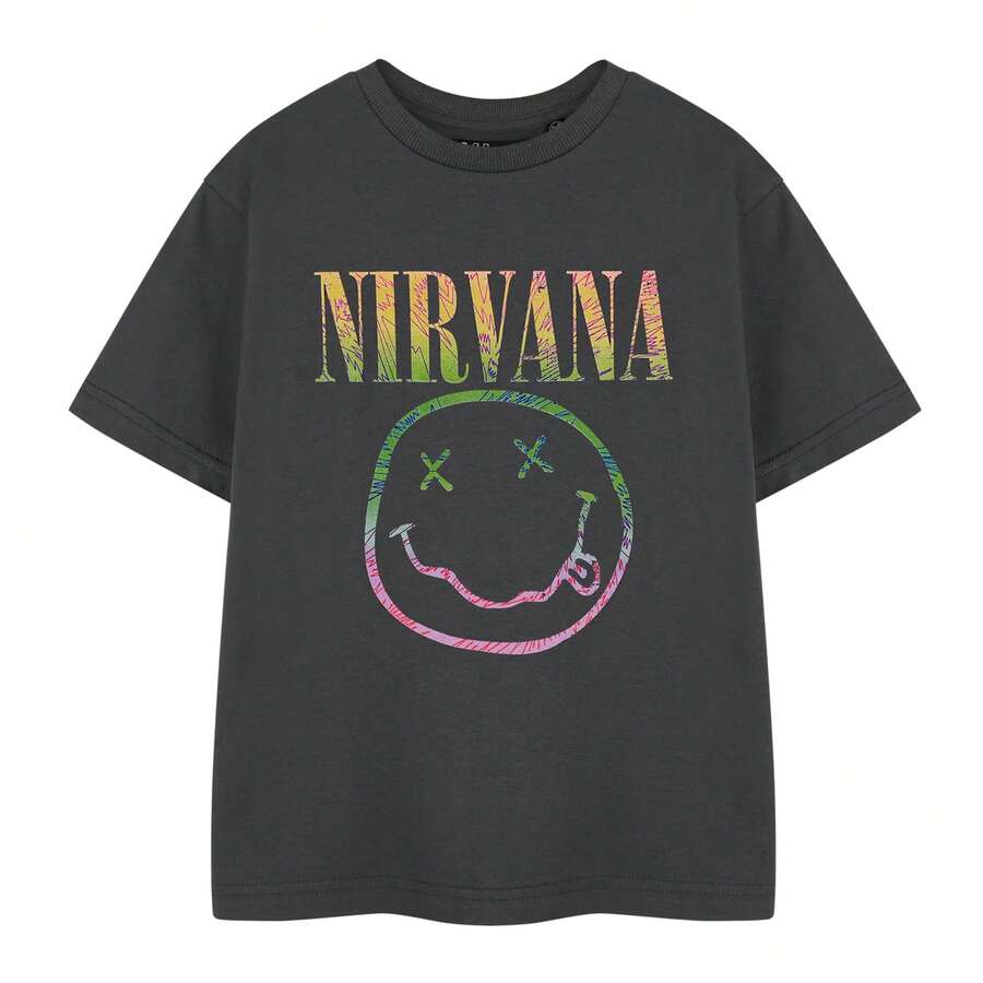 Nirvana Childrens/Kids Rainbow Logo Short-Sleeved T-Shirt - Grey - View 1