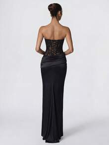 Women's Black Sexy Lace Sequin Patchwork Backless Criss-Cross Tie Ruffle Mermaid Party Evening Dress Wedding - Black - View 7