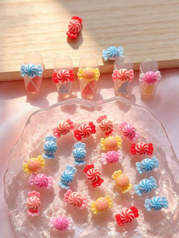20-100pcs Cute 3D Swirl Candy Nail Charms Multicolor Mini Resin Candy Nail Decorations Kawaii Sweet Manicure Accessories For DIY Nail Art