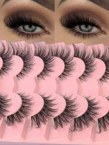 7 pares de pestañas postizas 3D voluminosas y esponjosas con cola de pez y alas de 12mm - Negro - Ver 1