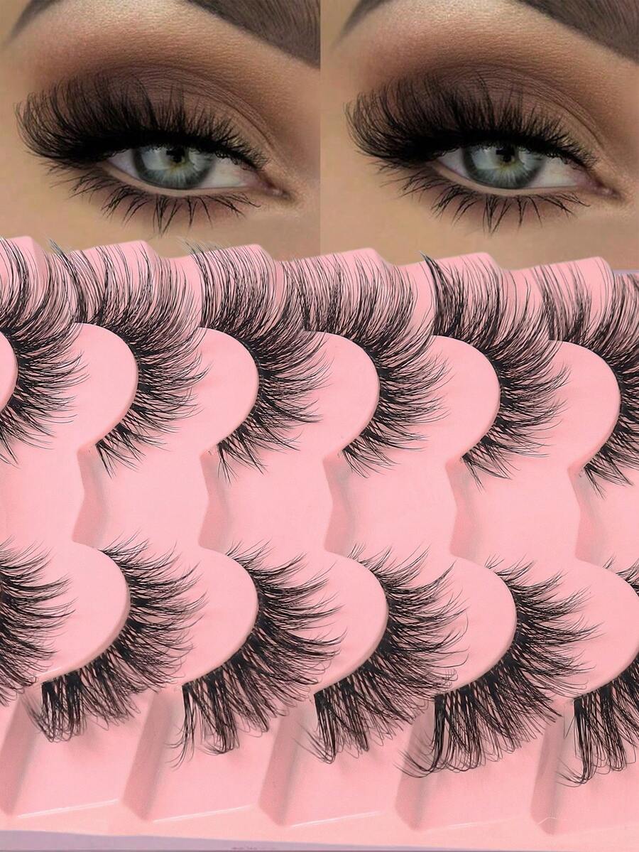 7 pares de pestañas postizas 3D voluminosas y esponjosas con cola de pez y alas de 12mm - Negro - Ver 1