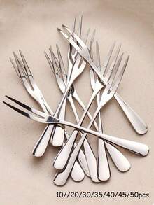 10/20/30/35/40/45/50pcs Stainless Steel Fruit Fork Set, Dessert Forks, Minimalist Fruit Forks, Modern Cake Forks, Decorative Salad Forks, Reusable Fruit Picks, Kitchen Utensils Christmas Gift - Silver - View 1