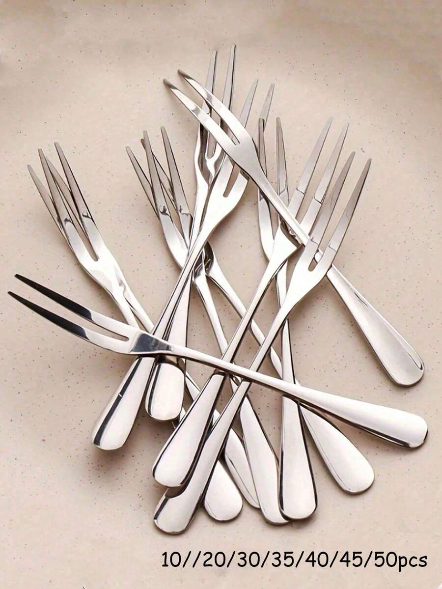 10/20/30/35/40/45/50pcs Stainless Steel Fruit Fork Set, Dessert Forks, Minimalist Fruit Forks, Modern Cake Forks, Decorative Salad Forks, Reusable Fruit Picks, Kitchen Utensils Christmas Gift - Silver - View 1