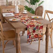 Wedding Table Runner, Tassel Table Runner, Rectangular Polyester Table Runner, Farmhouse Country Style Table Decor, Thanksgiving And Seasonal Party, Colorful Vintage Floral Pattern, Perfect Table Decor For Indoor And Outdoor Gatherings - Multiple Styles - View 4