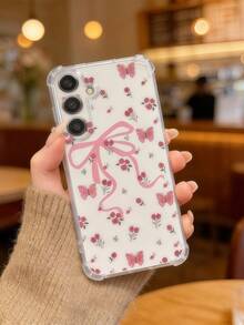 1 pieza Funda de teléfono con diseño creativo de gran lazo, patrón floral de rosas, transparente, con cuatro esquinas anti-caída y pantalla elevada, compatible con Pixel 9 Pro XL/ Smart 8/ Hot 40i/ Spark 20/ Spark 20C/ Spark Go 2024/ Moto G84/Honor X9b/ Ace 3V/Galaxy S26 S25 S24Ultra S24Plus S24FE S23 S22 S21 S20 A73 A72 A70 A55 A54 A53 A52 A50 A30 A42 A35 A34 A33 A25 A24 A20 A30 A15 A56 A57 A16 A17 A07 - transparente - Ver 3