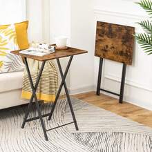 2 Set Folding Side Tables Industrial Metal Frame Rustic Brown TV Tray Table For Eating Laptop Coffee Sofa End Table Small Space Living Room - 鄉村棕色+黑色 - 查看 9