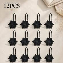 12pcs Black Double Layer Flower Shower Curtain Hooks Metal Curtain Hooks Waterproof Rust-Proof - Black - View 5