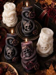 Molde de silicona para vela perfumada con forma de esqueleto de serpiente y calavera de Halloween, molde de vela con forma de árbol muerto y calavera DIY, molde para manualidades de resina, yeso, arcilla y hormigón, decoración del hogar y regalo festivo - moldes de Halloween - Ver 8