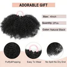 4 Inch Pink Ponytail Hair Extension, Afro Curly Synthetic Hair, 1 Pair - 彩色 - 查看 8