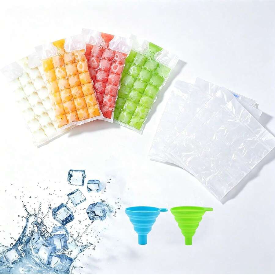 100/50/40/20pcs Ice Bag Set, Disposable Self-Sealing Bags, Durable Practical High-End Ice Bags, Suitable For Refrigerator, Beverages And Parties, Includes 1 Silicone Funnel - White - View 1