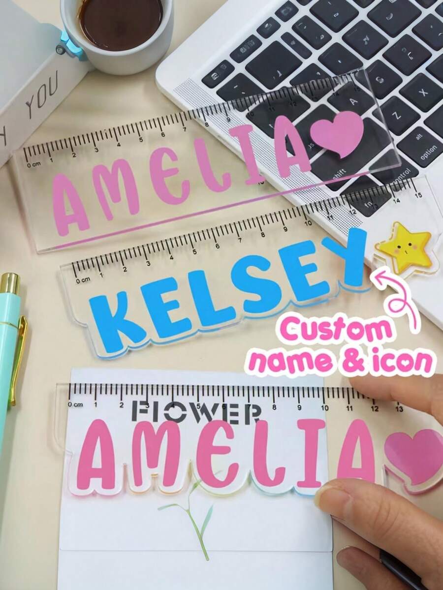 Custom A2 Size Colorful Letter Acrylic Ruler, Personalized Name, 15cm Long, Suitable For Stationery Enthusiasts, Fashionable Ruler For Birthday, Office Use, Daily Tasks And Students