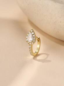 EleRunis 1PC 925 Sterling Silver Water Droplet CZ Rook Conch Hoop Earrings 18K Gold Plated Upper Ear Cartilage Helix Studs For Women Daily Wear Party - Gold - View 2