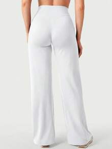 High Waist Solid Color Soft Summer Tummy Control Non-See-Through Yoga Outdoor Casual Pants - Light Grey - View 5