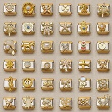 1pc Gold & Silver Tone Italian Modular Bracelet Chain, Ocean & Nature Theme 3D Enamel Pendant, Pearl & Crystal Inlaid DIY Jewelry Accessory - Side Gold Module - View 11