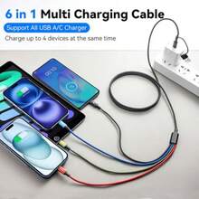 MINLU 6in1 充電ケーブル 充電コード タイプc 3M 4台同時充電 usb a c 変換 充電器 type c/Lightning 2つ /micro usb ケーブル あいふおん充電コード  17/16/15/14 Pro Max/iPods Air/iPad Pro/-ブラック充電ケーブル   充電器　 - 3M - チェックする 3