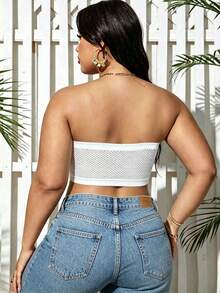 3-Piece Solid Color Strapless Anti-Exposure Bandeau Bra, Wire-Free, Solid Color Ribbed Plus Size Women's Bandeau Bra - Multicolor - View 3