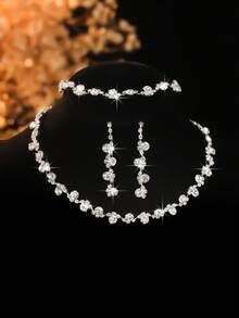 Set di gioielli di lusso leggero da 4 pezzi con strass, collana, orecchini e braccialetto raffinati, adatto per donne, uso quotidiano, pendolarismo, matrimonio, festa, regalo, accessori eleganti e versatili di alta qualità - Multicolore - Visualizzare 2