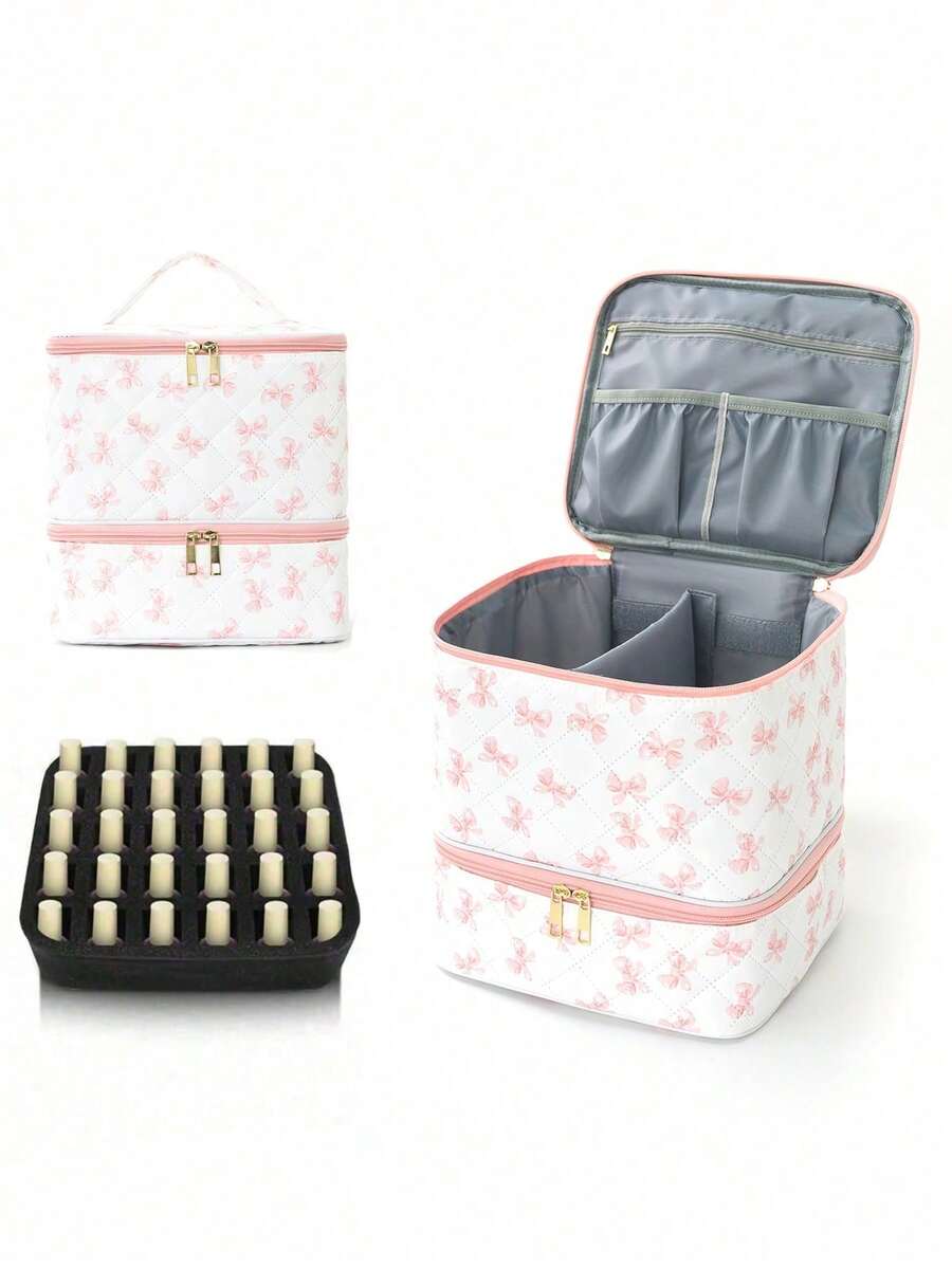 2026 Large Capacity Multifunctional Portable PU Leather Cosmetic Bag, Makeup Bag, Toiletry Bag, Makeup Organizer, Makeup Case, Manicure Supplies - 淡粉紅色 - 查看 1