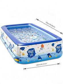 Children's Ocean Cartoon Rectangular Swimming Pool, Portable Indoor/Outdoor Baby Bath Tub, Suitable For Toddlers Summer Water Play, Foldable Water Play Accessory - Blue Dream Pool - View 3