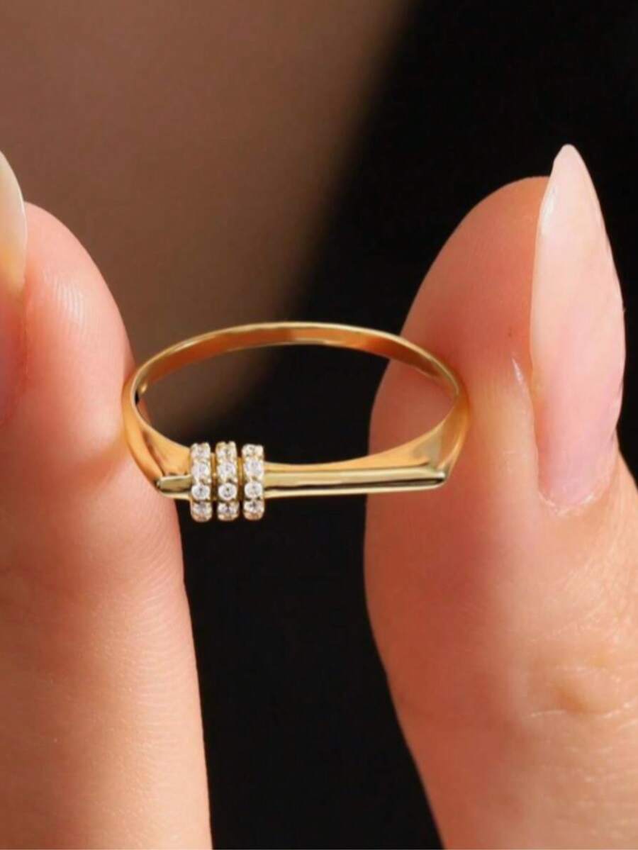 1pc Geometric Cross Niche Party Elegant High-End Luxury Asymmetrical Teenager Ring - Multicolor - View 1