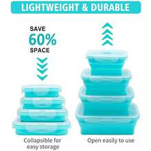 Contenedor de almacenamiento de alimentos cuadrado y plegable - Contenedor de silicona, caja de almuerzo, caja bento, tazón colapsable, caja de conservación de alimentos, con tapa hermética, ventilación, perfecto para camping, organización y almacenamiento en RV, preparación de comidas, almuerzo - Microondas, lavavajillas, congelador - A - Ver 3