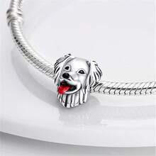 1pc Vintage Country Style S925 Sterling Silver Low-Allergenic Golden Retriever Pet Pig Snail Alarm Clock Wooden Horse Beaded Charm, Suitable For Original Bracelet, Women's DIY Jewelry Making, Birthday Gift - Multicolor - View 2