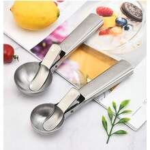 2Pcs Multi-Functional Stainless Steel Ice Cream Scoop, Trigger Design Ice Cream Dipper, Multipurpose Scooper For Cookie, Watermelon, Fruit, Kitchen Gadgets, Household Food Spoon Tools For Home Daily Use - Ice Cream Scoop - View 1