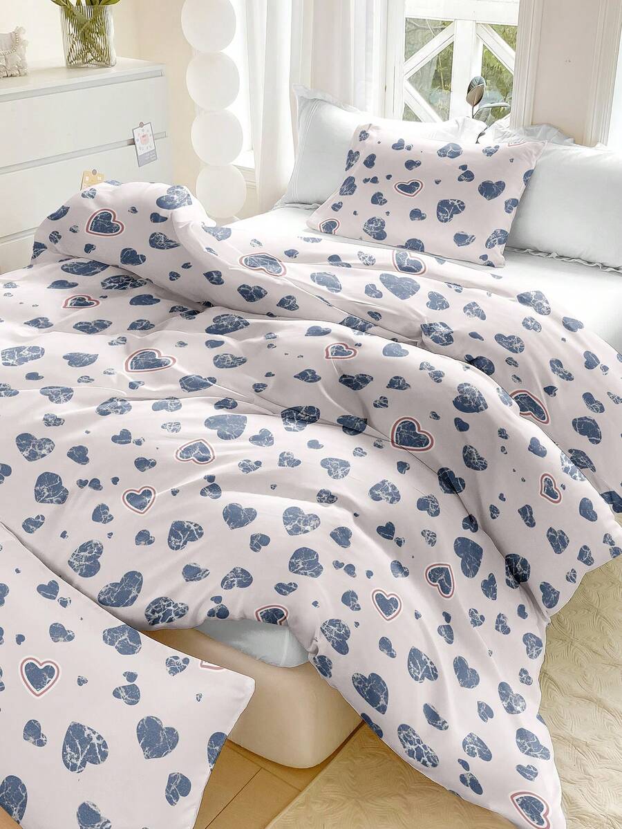 2/3pcs Heart Duvet Cover Set, Super Soft Breathable Microfiber, All Season, Machine Washable, Anti-Pilling/Anti-Shrink/Anti-Wrinkle, Suitable For INS Style And Cute Style, King/Queen/Full/Twin Size, Suitable For Home, Dorm, Apartment, Guest Room, Rental And Gift