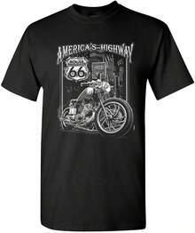 Unisex Short-Sleeve T-ShirtAmerica's Highway T-Shirt  MC Motorcycle Chopper Bobber Mens Tee Shirt - Black - View 1