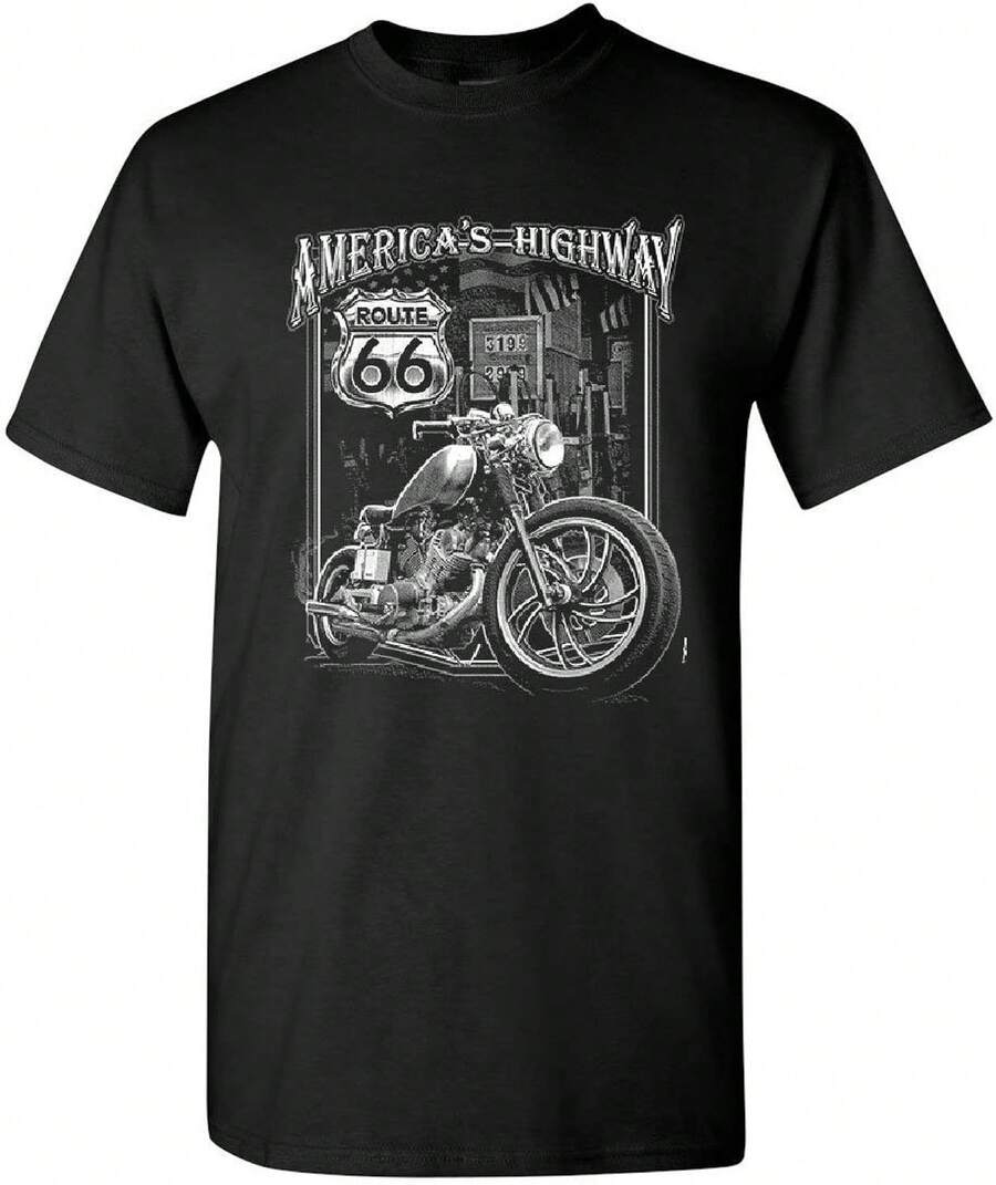 Unisex Short-Sleeve T-ShirtAmerica's Highway T-Shirt MC Motorcycle Chopper Bobber Mens Tee Shirt - Black - View 1
