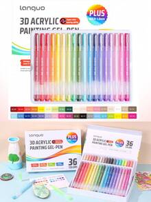 Langge Professional Acrylic Paint Stylus Pen Enhanced Version, Large Capacity Metal Glossy Pen Refill, 1.0mm Stainless Steel Nib Design, Smooth Flowing Ink, Suitable For Student Painting, Note-Taking, Back To School Essential - Multicolor - View 6