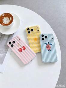 3pcs Transparent Anti-Drop Full Coverage TPU Soft Phone Case, UV Printed Pink Stripes With Cherry Turtle Sun Combination Pattern Fashionable Phone Case, Compatible With IPhone 7/8/7PLUS/8PLUS/X/XS/XR/XSMAX/11/11PRO/11PROMAX/12/12PRO/12PROMAX/12MINI/13/13PRO/13PROMAX/13MINI/14/14PRO/14PROMAX/14PLUS/15/15PRO/15PROMAX/15PLUS/16/16pro/16promax/16PLUS/17/17pro18/18 Pro/18 Pro Max - Multicolor - View 4