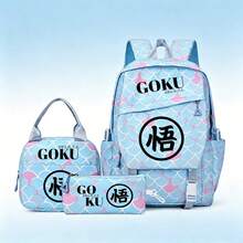 Miniso 龍珠悟空漢字符號 3件組帆布背包套組，極簡「悟」字印花時尚動漫包組合 - 藍色 - 查看 4