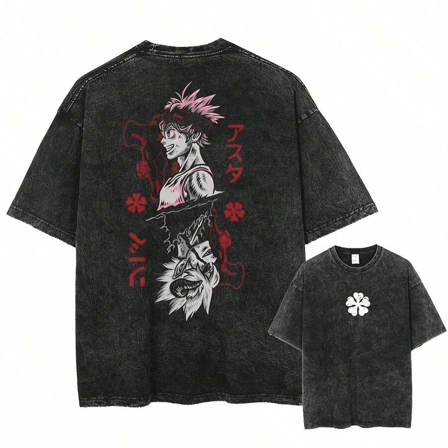Double-Sided Printed T-Shirts For Men And Women, Ideal For Fathers And Boyfriends, Heavyweight 100% Cotton T-Shirts, Father's Day Gift, Independence Day Gift, Gift - 黑色 - 查看 1