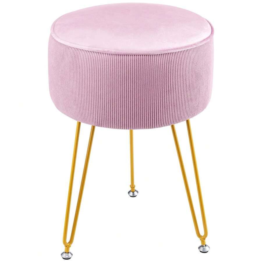 Dressing Table Stool Round – Vanity Stool With Padded Seat, Makeup Stool For Bedroom Living Room - Pink - View 1