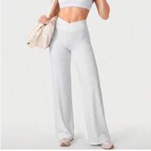 High Waist Solid Color Soft Summer Tummy Control Non-See-Through Yoga Outdoor Casual Pants - Light Grey - View 3