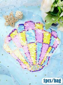 1pc Multicolor Double-Sided Sequin Shell Fabric Patch, Hand-Sewn, For Clothes, Bags, DIY Decoration Accessories - Multicolor - View 2