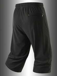 1pc Boyfriend Style Men's Lightweight Breathable Elastic Workout Running Shorts For Spring/Summer Sports - Black - View 3