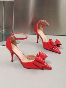 Women's 9cm High Heel Shoes, Fashionable Elegant Commute One-Strap Buckle Party All Season - Red - View 6
