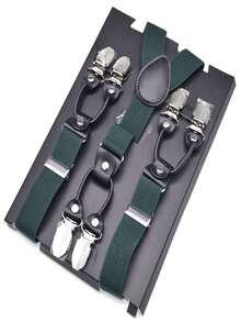 Vintage British Style 6-Clip Elastic Suspenders For Men – Wide X-Back Business Braces, Adjustable Formal Shoulder Straps - Multicolor - View 12