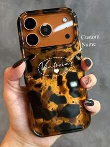 Personalized Engraved Name Luxury Leopard Print Shell Texture Phone Case Compatible With IPhone 17ProMax 17Pro 17Air 17 16 15 14 Plus 13 12 Pro Max 11 Stylish Shockproof Back Cases - Brown - View 1