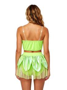 Womens Fairy Princess Costume, Ruffle-Trimmed Bustier Tops And Mesh Skort 2 Pcs Set, Halloween Costumes - Army Green - View 8