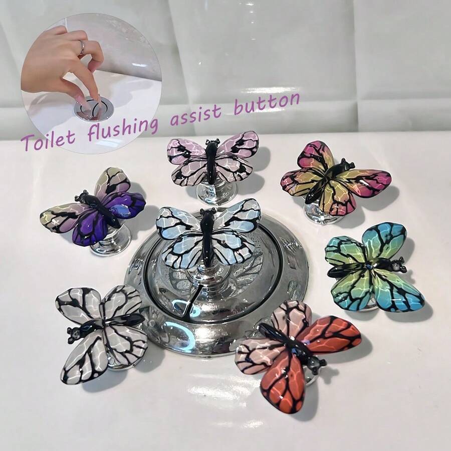 1/3/5/7pc Beautiful Gradient Color Imitation Butterfly Toilet Flush Assist Button, Protect Manicures, Making Your Life More Comfortable - Butterfly - View 1